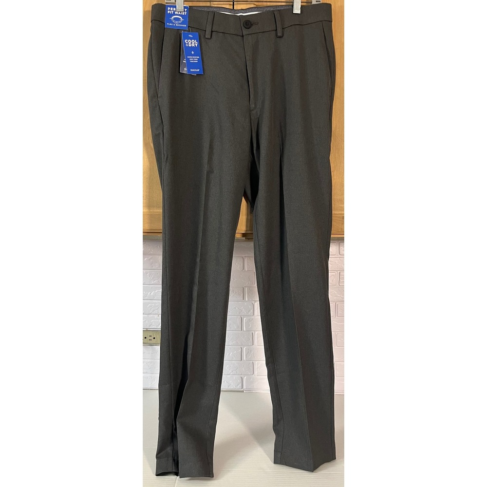 Haggar Cool Right Dress Pants Mens 32x32 Dark Grey New Slim Fit Performance Flex